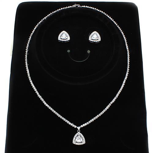 JCE1244 Rhodium Brass Jewelry Sets with AAA Grade CZ  in Clear