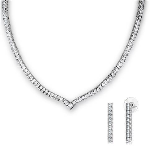 JCE1316 Rhodium Brass Jewelry Sets with AAA Grade CZ  in Clear