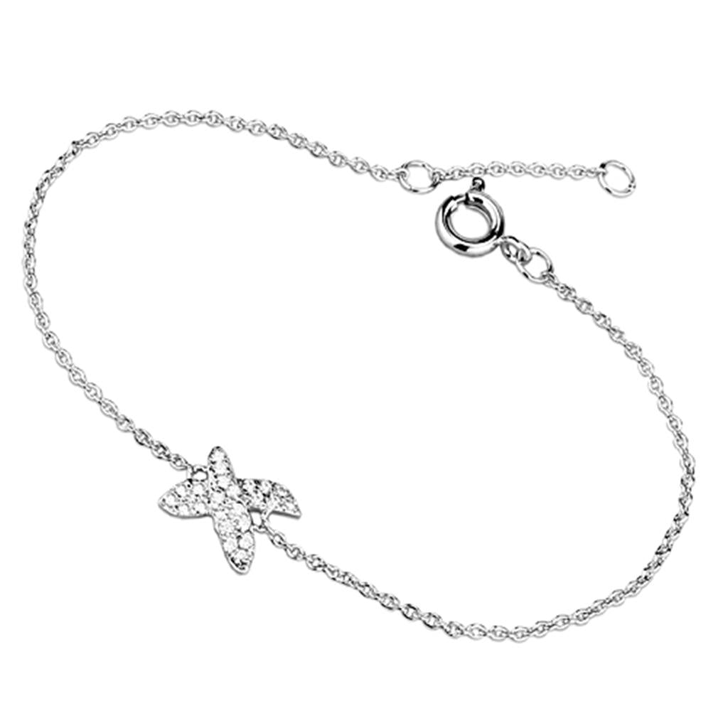 JCE405 Rhodium Brass Bracelet with AAA Grade CZ  in Clear