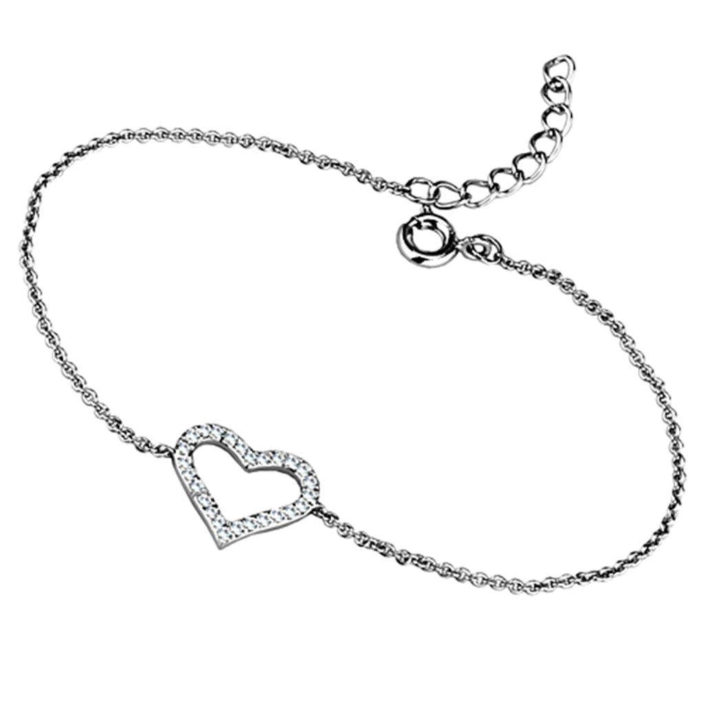 JCE713 Rhodium Brass Bracelet with AAA Grade CZ  in Clear