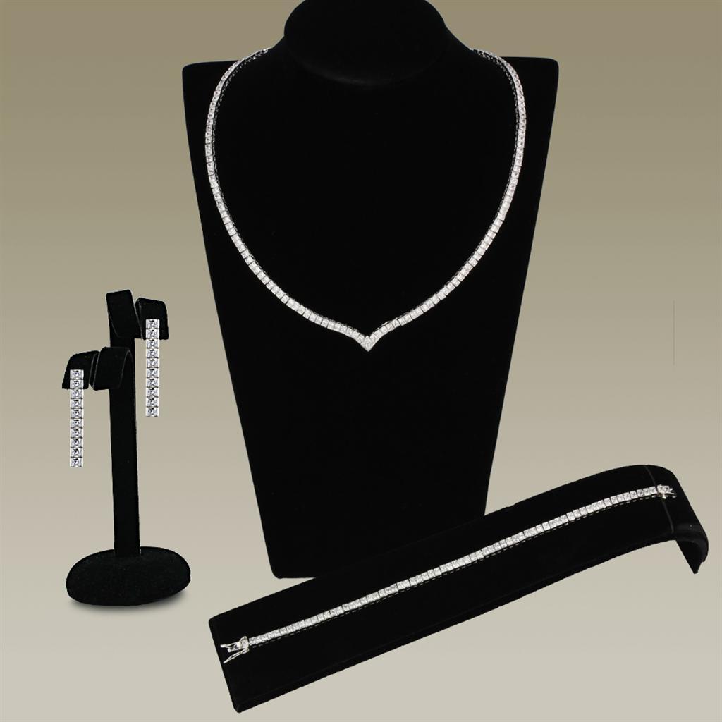 JCE938 Rhodium Brass Jewelry Sets with AAA Grade CZ  in Clear