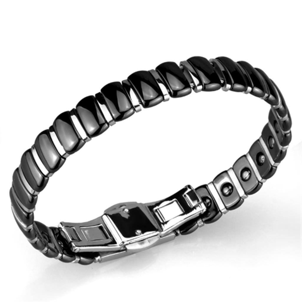 JCE995 High polished (no plating) Stainless Steel Bracelet with Ceramic  in Jet