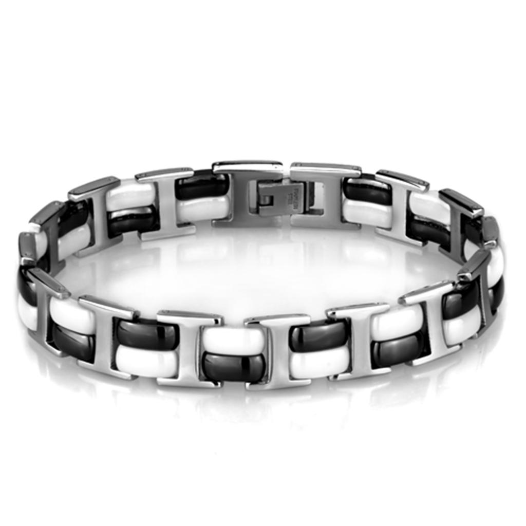 JCE998 High polished (no plating) Stainless Steel Bracelet with Ceramic  in Jet
