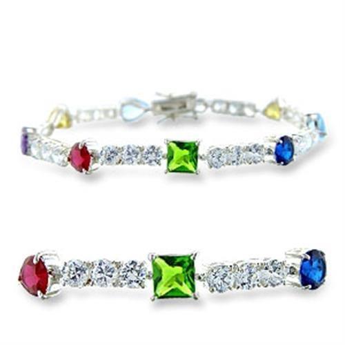 JCE4402 High-Polished 925 Sterling Silver Bracelet with AAA Grade CZ  in Multi Color