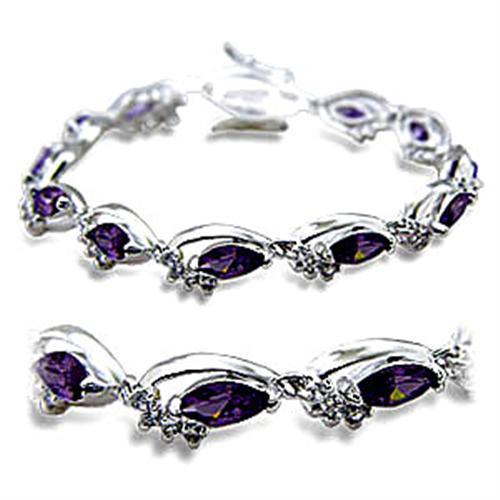 JCE5701 Rhodium Brass Bracelet with AAA Grade CZ  in Amethyst