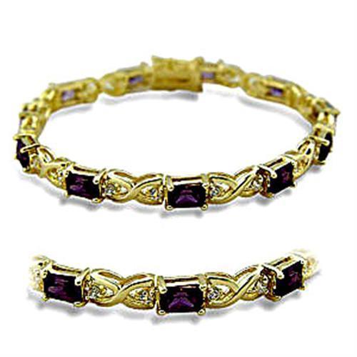 JCE5706 Gold Brass Bracelet with AAA Grade CZ  in Amethyst