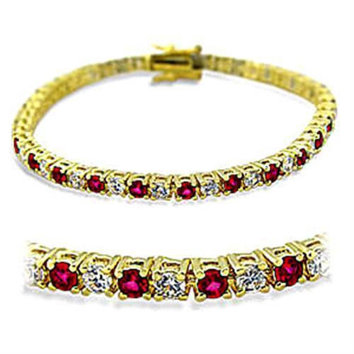 JCE5901 Gold Brass Bracelet with Synthetic Garnet in Ruby