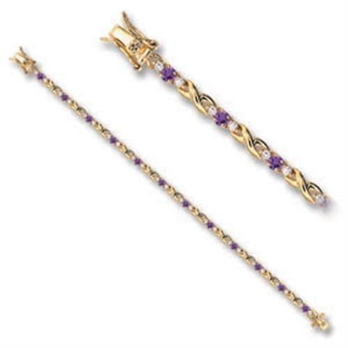 JCE805 Gold Brass Bracelet with AAA Grade CZ  in Tanzanite