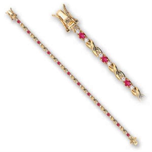 JCE806 Gold Brass Bracelet with Synthetic Garnet in Ruby