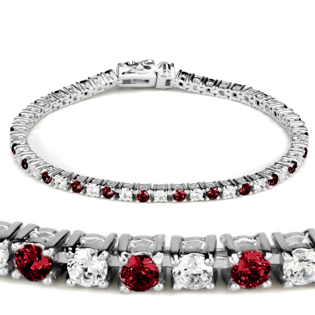 JCE902 Rhodium Brass Bracelet with Synthetic Garnet in Ruby