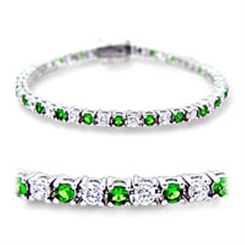 JCE906 Rhodium Brass Bracelet with Synthetic Spinel in Emerald