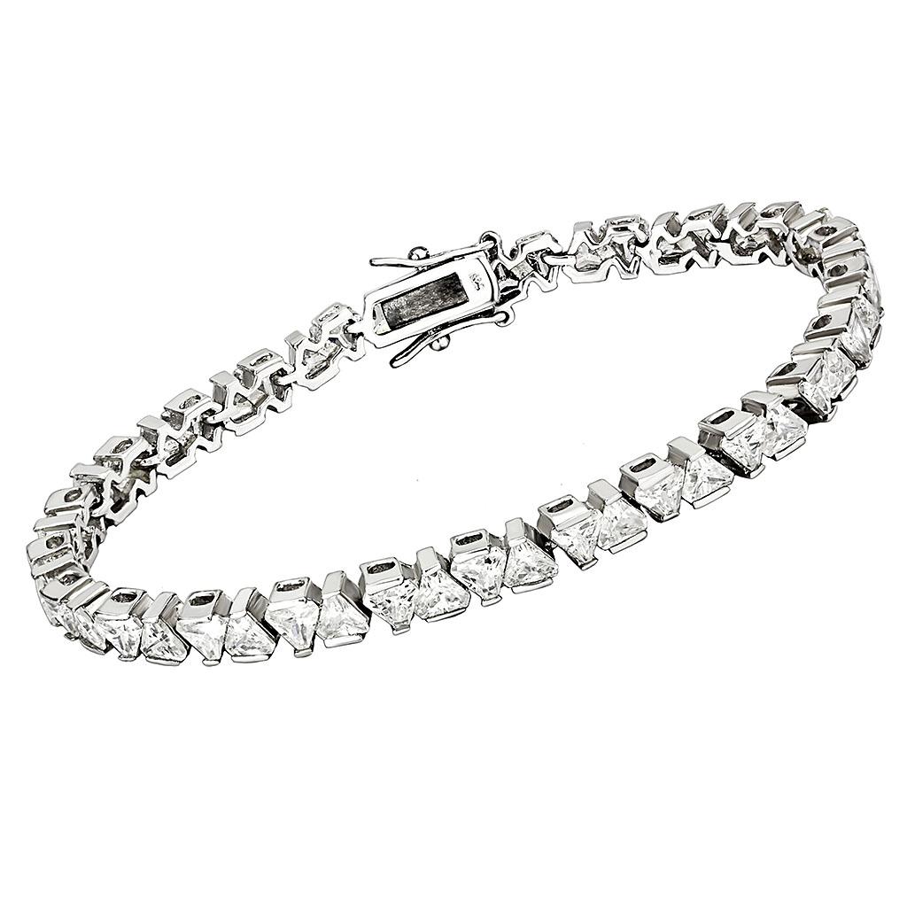 JCE302 Rhodium Brass Bracelet with AAA Grade CZ  in Clear