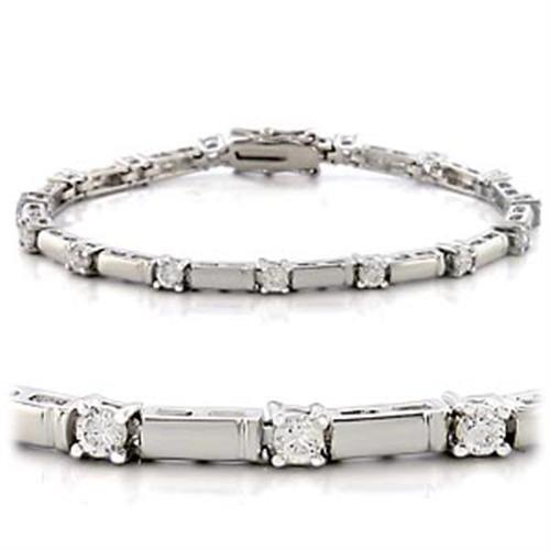 JCE403 Rhodium Brass Bracelet with AAA Grade CZ  in Clear