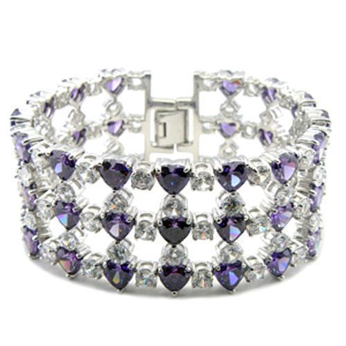JCE204 Rhodium Brass Bracelet with AAA Grade CZ  in Amethyst