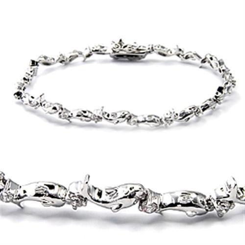 JCE490 Rhodium Brass Bracelet with AAA Grade CZ  in Clear