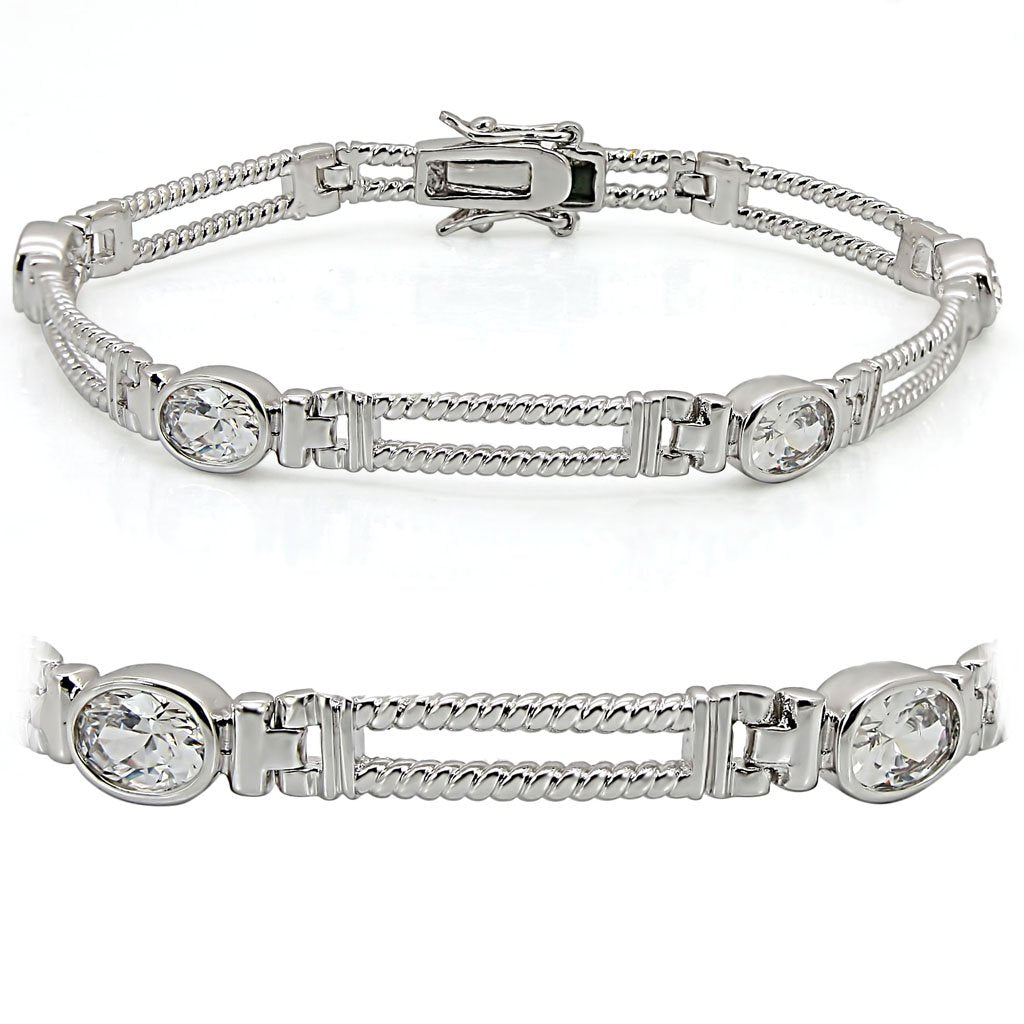 JCE1393 Rhodium Brass Bracelet with AAA Grade CZ  in Clear