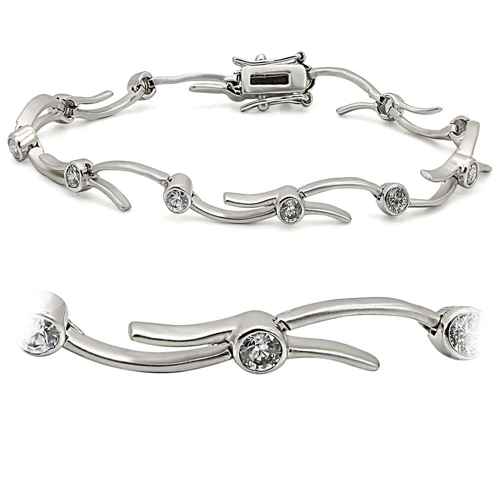 JCE1404 Matte Rhodium & Rhodium Brass Bracelet with AAA Grade CZ  in Clear