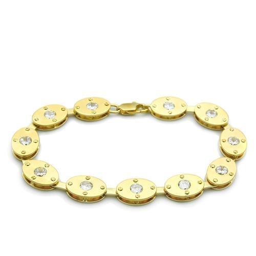 JCE2018 Matte Gold & Gold Brass Bracelet with AAA Grade CZ  in Clear