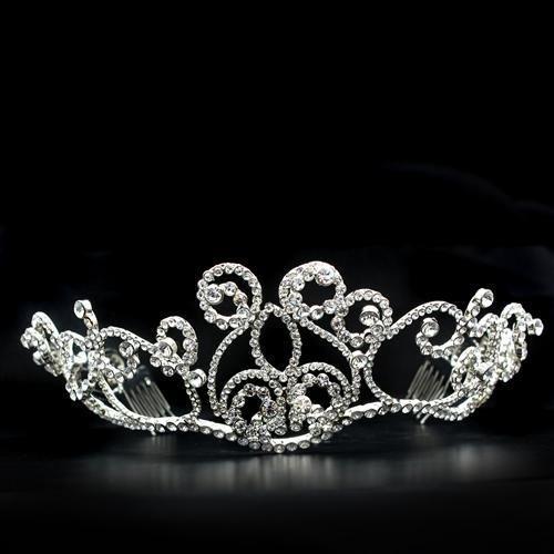 JCE2113 Imitation Rhodium Brass Tiaras & Hair Clip with Top Grade Crystal  in Clear-Default Title