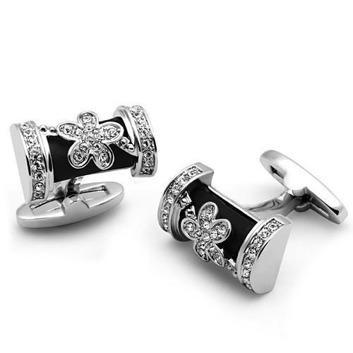 JCE2632 Rhodium Brass Cufflink with Top Grade Crystal  in Clear