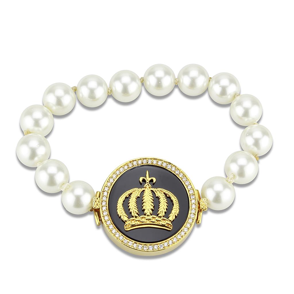 JCE2648 Gold Brass Bracelet with Semi-Precious Onyx in Jet
