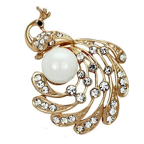 JCE2778 Flash Rose Gold White Metal Brooches with Synthetic Pearl in White