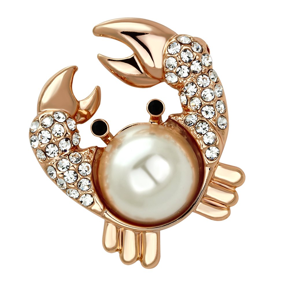 JCE2843 Flash Rose Gold White Metal Brooches with Synthetic Pearl in White