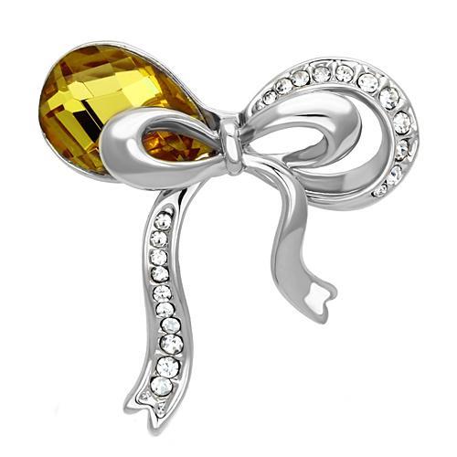 JCE2846 Imitation Rhodium White Metal Brooches with Synthetic Glass Bead in Topaz