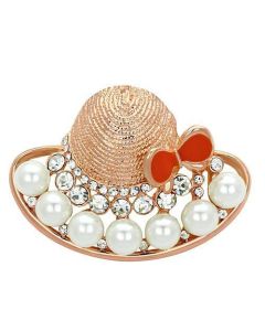JCE2902 Flash Rose Gold White Metal Brooches with Synthetic Pearl in White