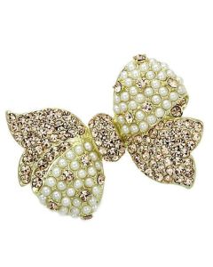 JCE2927 Flash Gold White Metal Brooches with Synthetic Pearl in White