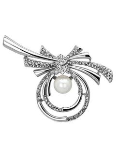 JCE2938 Imitation Rhodium White Metal Brooches with Synthetic Pearl in White