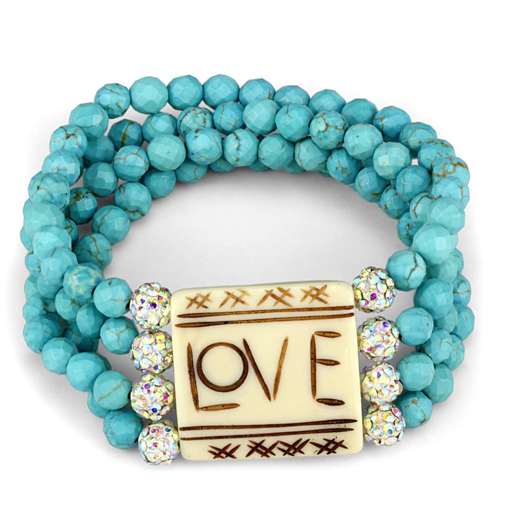 JCE3799 No Plating Brass Bracelet with Synthetic Glass Bead in Sea Blue