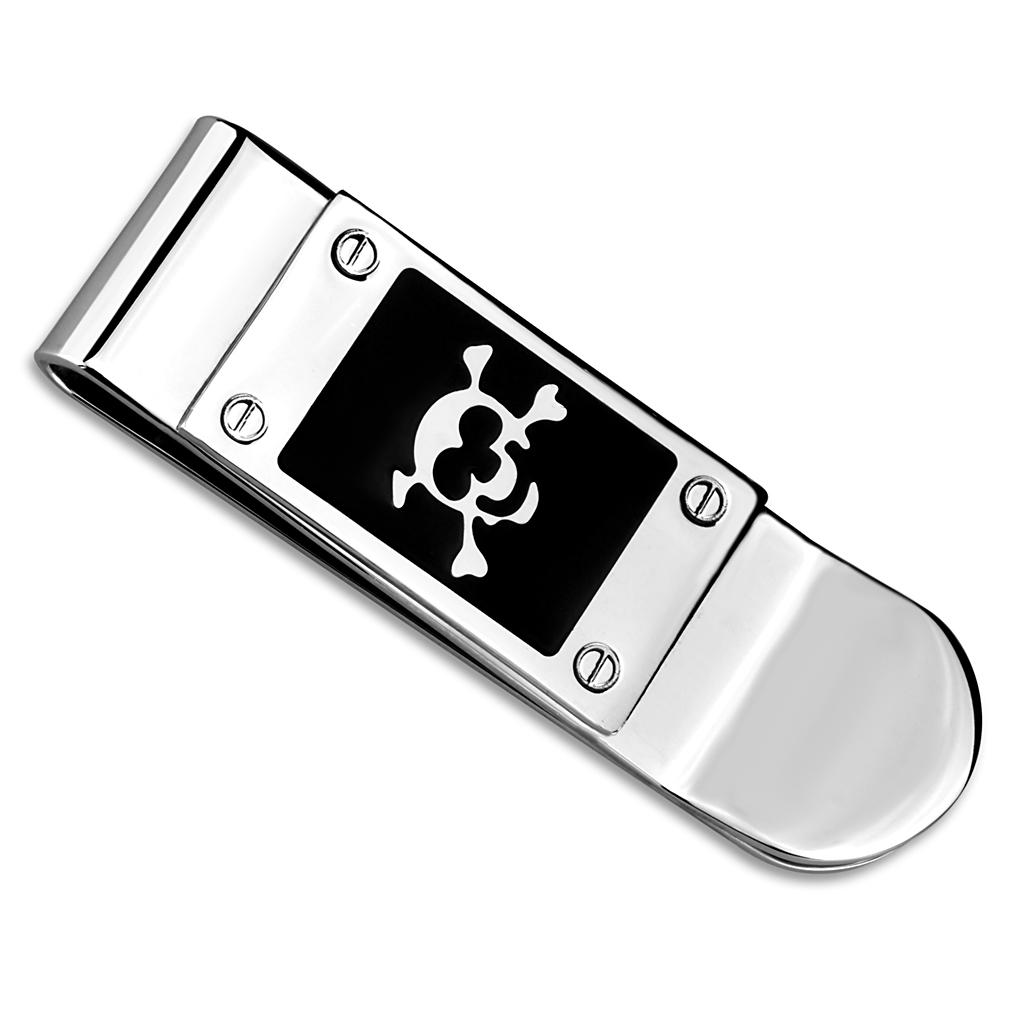 JCE4131 Rhodium Brass Money clip with Epoxy  in Jet