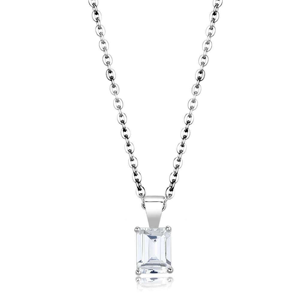 JCE4172 Rhodium Brass Chain Pendant with AAA Grade CZ  in Clear