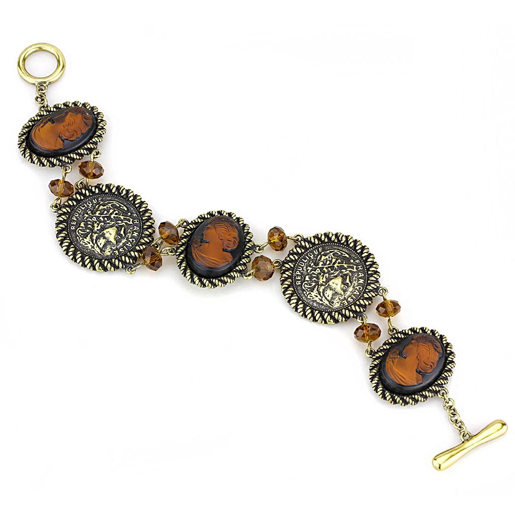 JCE4221 Antique Copper Brass Bracelet with Synthetic Synthetic Stone in Smoked Quartz