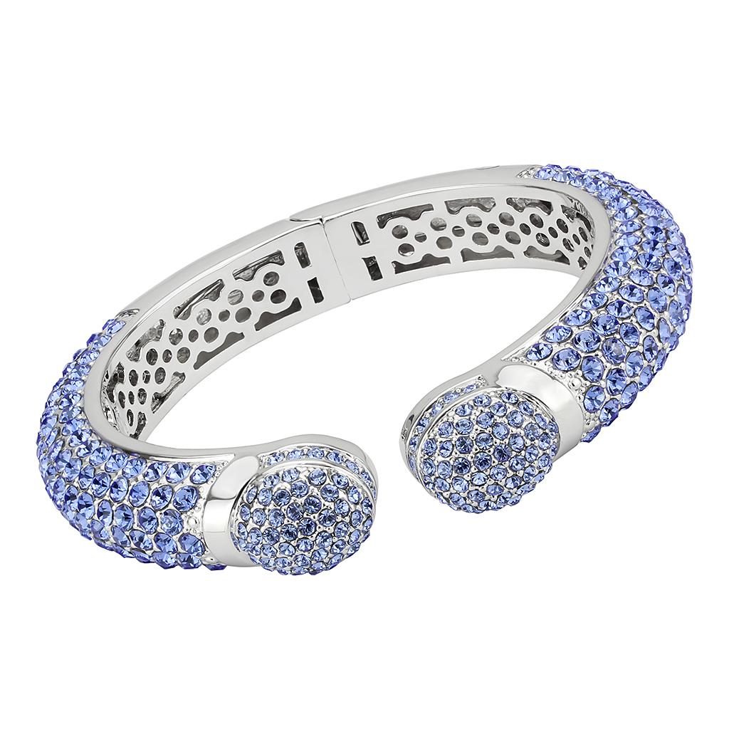 JCE4315 Rhodium Brass Bangle with Top Grade Crystal  in Light Sapphire