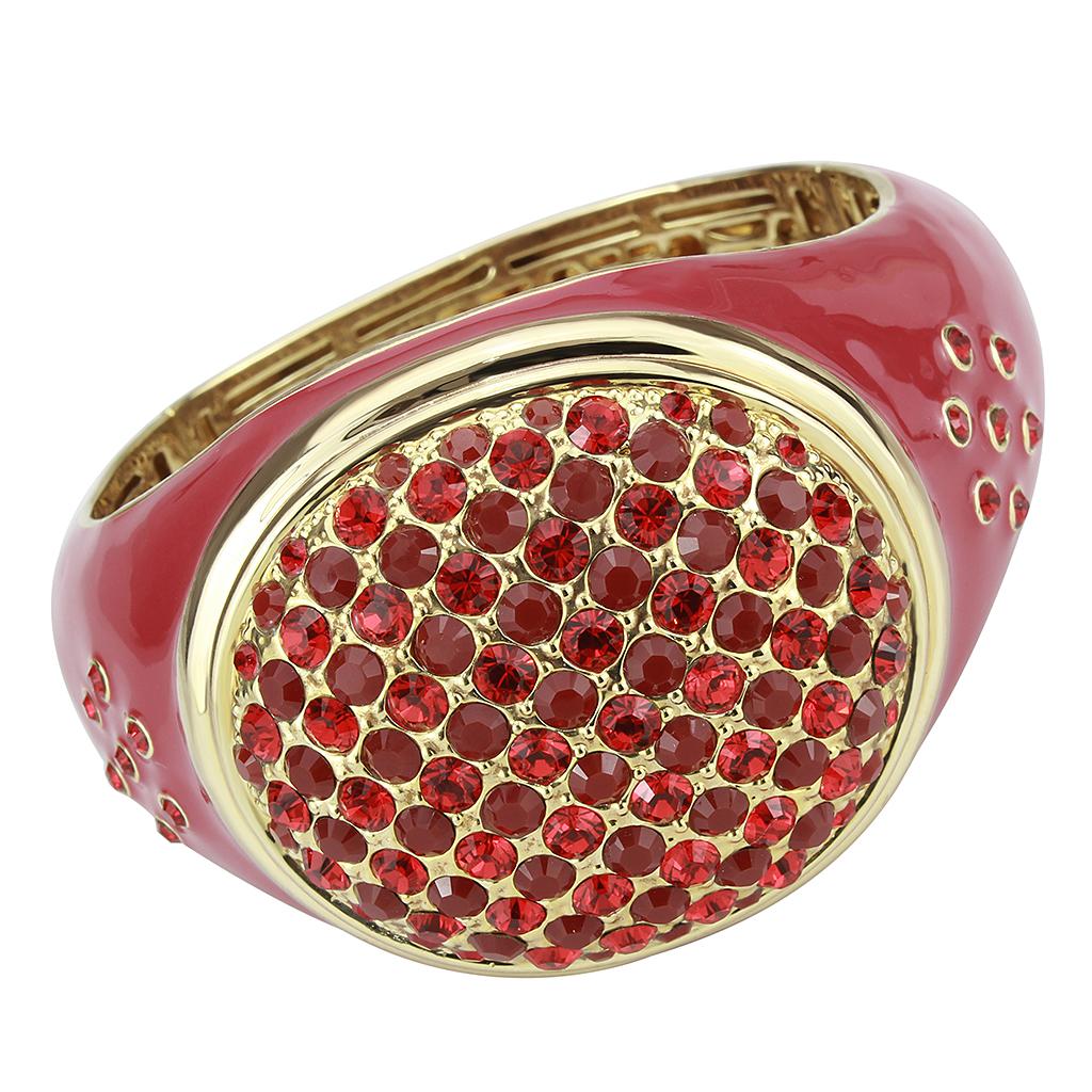 JCE4327 Gold Brass Bangle with Synthetic Synthetic Glass in Red Series