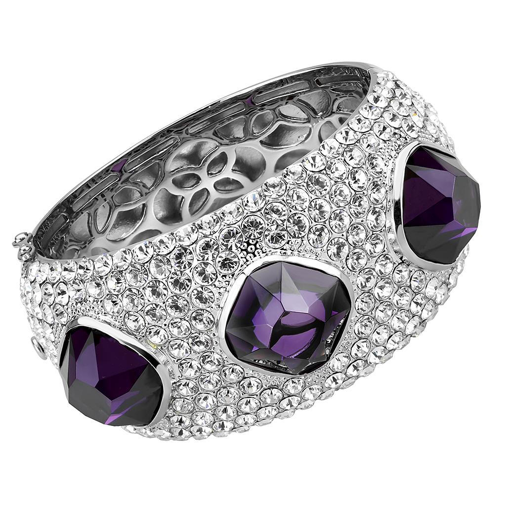 JCE4330 Rhodium Brass Bangle with AAA Grade CZ  in Amethyst
