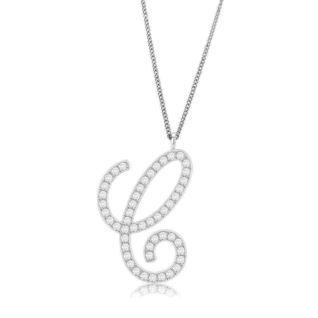 JCE4708 Imitation Rhodium Brass Chain Pendant with Top Grade Crystal  in Clear