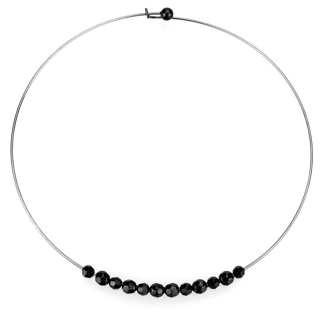 JCE4725 Ruthenium White Metal Necklace with Synthetic Synthetic Glass in Jet