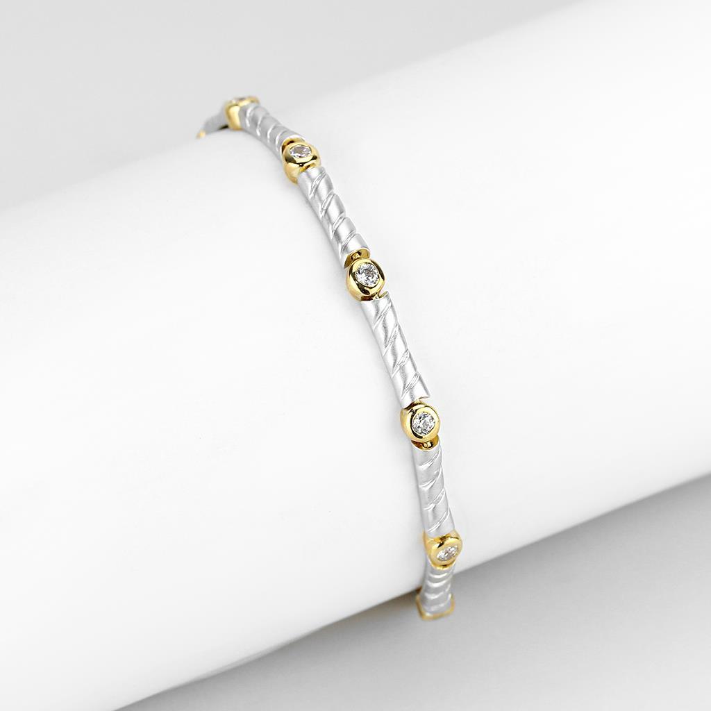 JCE4734 Gold+Rhodium Brass Bracelet with AAA Grade CZ  in Clear