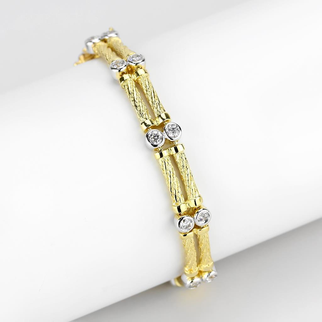 JCE4737 Gold+Rhodium Brass Bracelet with AAA Grade CZ  in Clear