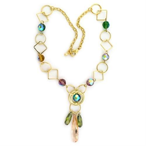 JCE721 Gold Brass Necklace with Synthetic Glass Bead in Multi Color
