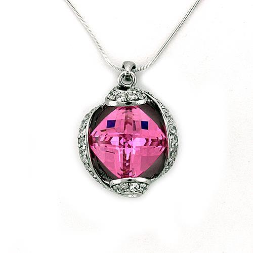 JCEAS1318 Rhodium 925 Sterling Silver Chain Pendant with AAA Grade CZ  in Rose