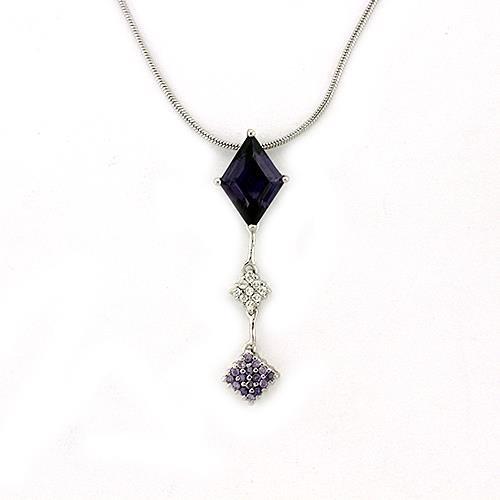 JCEAS1322 Rhodium 925 Sterling Silver Chain Pendant with AAA Grade CZ  in Amethyst