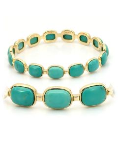 JCES242 Matte Gold 925 Sterling Silver Bangle with Semi-Precious Turquoise in Emerald