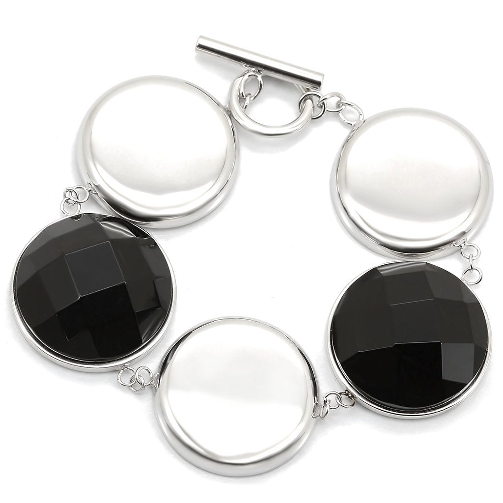 JCES333 Rhodium 925 Sterling Silver Bracelet with Semi-Precious Agate in Jet