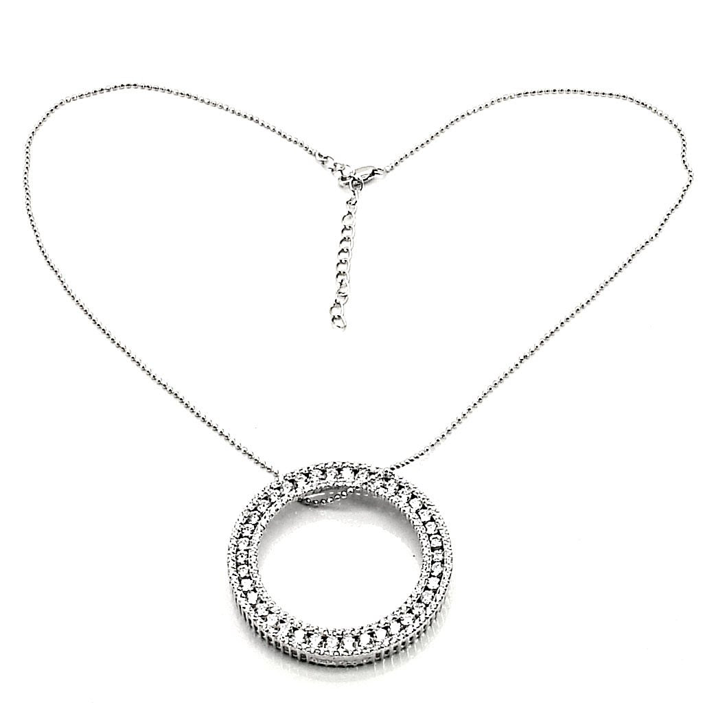JCES417 Rhodium 925 Sterling Silver Chain Pendant with AAA Grade CZ  in Clear