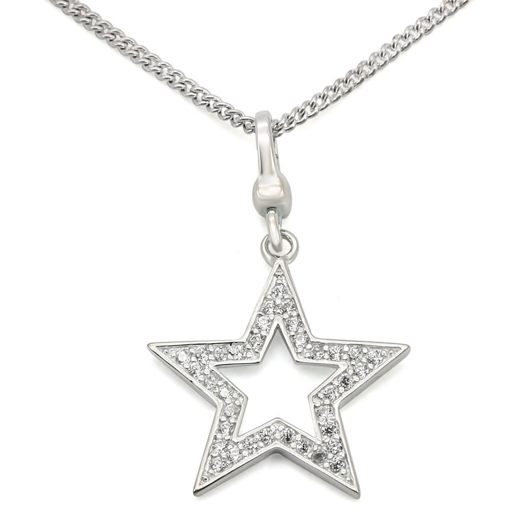 JCES441 Silver 925 Sterling Silver Chain Pendant with AAA Grade CZ  in Clear