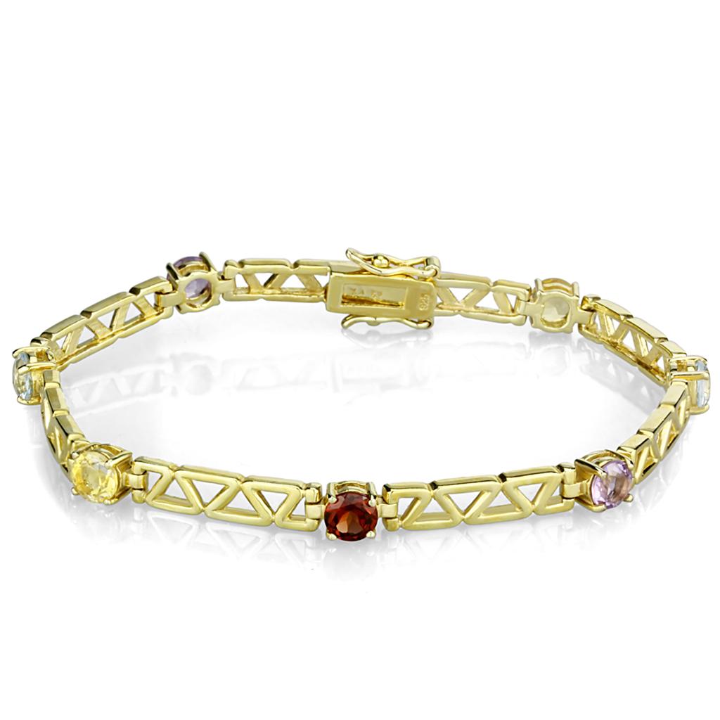 JCES840 Gold 925 Sterling Silver Bracelet with AAA Grade CZ  in Multi Color